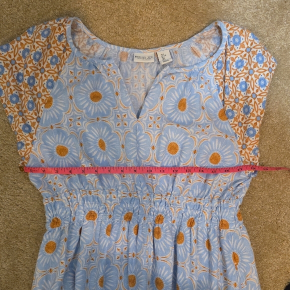 Rachel Zoe Multi Linen Tile Print Light Blue and Orange Pattern Maxi Dress Sz L - Picture 6 of 8